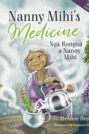 An old woman ,teapot and cup